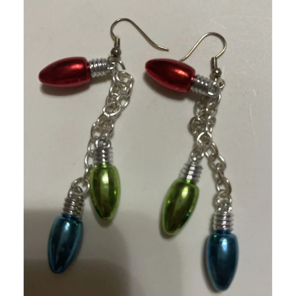 Vintage Red, Green and Blue CHRISTMAS TREE LIGHTS Earrings - Picture 1 of 4